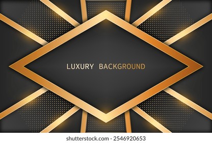 Elegant modern triangle shapes with golden line decoration on a black background. Luxury vector design illustration