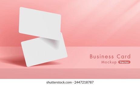 Elegant and modern white business cards mockup template with Shadow and light from windows on a pink background. Vector illustration