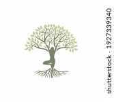 Elegant and Modern Yoga tree design with a beautiful human 
pose in the middle of the tree