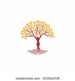 Elegant and Modern Yoga tree design with a beautiful human pose in the middle of the tree