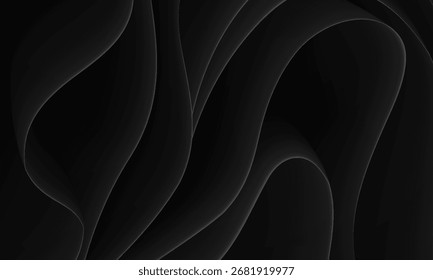 Elegant monochrome black abstract background with smooth and dynamic 3D wave layers. Luxury design for premium branding and wallpaper.