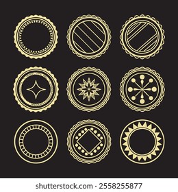 Elegant Monochrome Circular Badge Set With Geometric Floral Designs