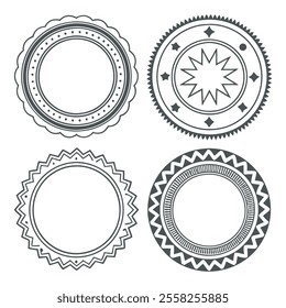 Elegant Monochrome Circular Badge Set With Geometric Floral Designs