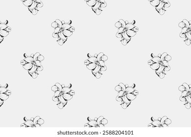 Elegant monochrome floral seamless pattern.  Delicate handdrawn flower clusters create a sophisticated design ideal for textiles, wallpapers, and branding.