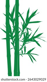 Elegant monochrome image of bamboo. Three dark stalks with lush leaves are sharply isolated against a pure white background. Ideal for Zen-inspired designs, nature themes, or minimalist projects.