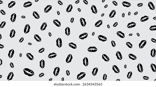 Elegant Monochrome Lips Motif: A Seamless Pattern for Fashion and Design, Featuring Minimalist Style, Decorative Elements, and Delicate Black and White Hues