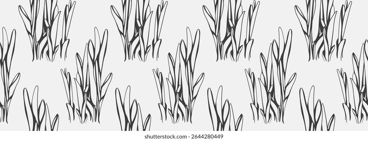 Elegante padrão monocromático com grama estilizada ou canas. Perfeito para design têxtil, papel de parede ou fundos do site. A estética minimalista transmite serenidade e beleza natural.