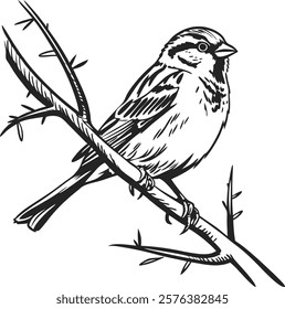 Elegant monochrome sparrow sketch created with minimalist brush strokes, perfect for artistic and decorative use.