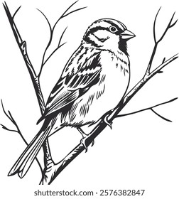 Elegant monochrome sparrow sketch created with minimalist brush strokes, perfect for artistic and decorative use.