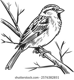 Elegant monochrome sparrow sketch created with minimalist brush strokes, perfect for artistic and decorative use.