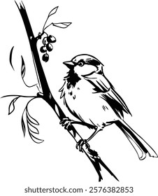 Elegant monochrome sparrow sketch created with minimalist brush strokes, perfect for artistic and decorative use.