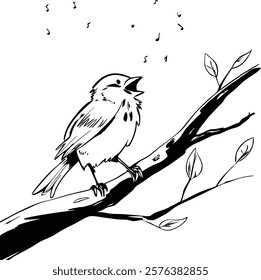 Elegant monochrome sparrow sketch created with minimalist brush strokes, perfect for artistic and decorative use.