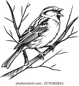 Elegant monochrome sparrow sketch created with minimalist brush strokes, perfect for artistic and decorative use.