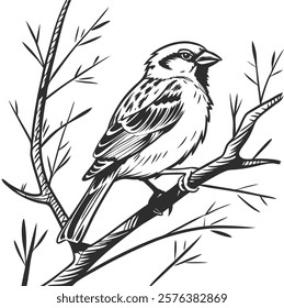 Elegant monochrome sparrow sketch created with minimalist brush strokes, perfect for artistic and decorative use.