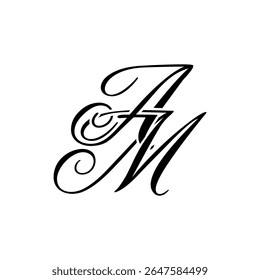 Elegant AM Monogram in Black Script – Stylish Calligraphy Initial Logo on White Background