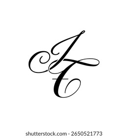 Elegant IT Monogram in Black Script – Stylish Calligraphy Initial Logo on White Background
