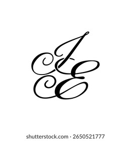 Elegante Monograma IE em preto Script - Caligrafia elegante logotipo inicial no fundo branco