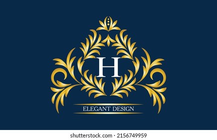 Elegant monogram for cards, invitations, menus, labels with the letter H on a dark background. Exquisite design of pages, business sign, boutiques, cafes, hotels, wedding invitations.