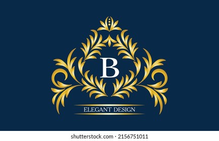 Elegantes Monogramm für Karten, Einladungen, Menüs, Etiketten mit dem Buchstaben B auf dunklem Hintergrund. Exquisite Gestaltung der Seiten, Geschäftszeichen, Boutiquen, Cafés, Hotels, Hochzeitseinladungen.