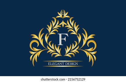 Elegant monogram for cards, invitations, menus, labels with the letter F on a dark background. Exquisite design of pages, business sign, boutiques, cafes, hotels, wedding invitations.