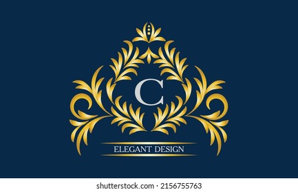 Elegante monograma para tarjetas, invitaciones, menús, etiquetas con la letra C sobre un fondo oscuro. Exquisito diseño de páginas, cartel de negocios, tiendas, cafés, hoteles, invitaciones a bodas.