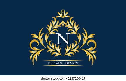 Elegant monogram for cards, invitations, menus, labels with the letter N on a dark background. Exquisite design of pages, business sign, boutiques, cafes, hotels, wedding invitations.