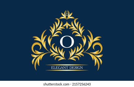 Elegantes Monogramm für Karten, Einladungen, Menüs, Etiketten mit dem Buchstaben O auf dunklem Hintergrund. Exquisite Gestaltung der Seiten, Geschäftszeichen, Boutiquen, Cafés, Hotels, Hochzeitseinladungen.