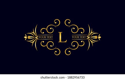 Elegant monogram design with letter L. Exclusive gold logo on a dark background for a symbol of business, restaurant, boutique, hotel, jewelry, invitations, menus, labels, fashion.