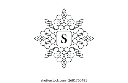 Elegant monogram design with letter S in the center. Vintage emblem or logo. Calligraphic design. Business sign identical to label, icon, cafe, hotel.