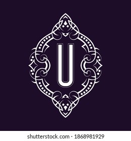 Elegant monogram design with letter U. Business emblem, glamour badge, vintage initial label template.