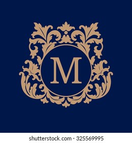 Elegante plantilla de diseño monograma. Ornamento floral caligráfico. Se puede utilizar para el diseño de etiquetas e invitaciones.Cartel de negocios, identidad de monograma para restaurante, boutique, café, hotel, heráldico, joyería.