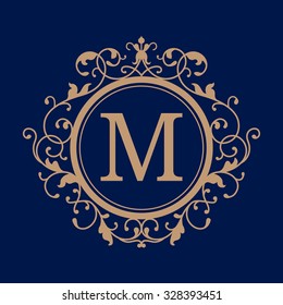 Elegant monogram design template. Calligraphic floral ornament. Can be used for label and invitation design .Business sign, monogram identity for restaurant, boutique, cafe, hotel, heraldic, jewelry.