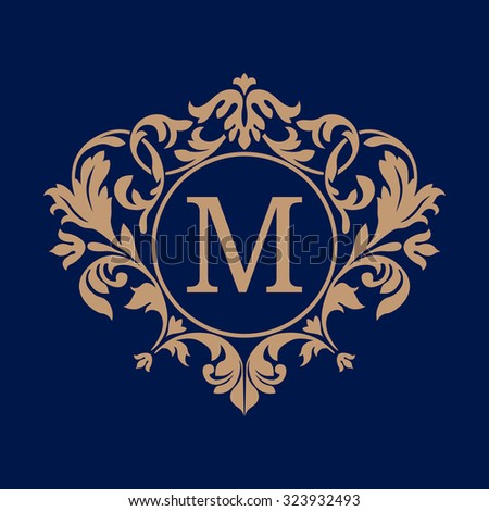 Elegant monogram design template. Calligraphic floral ornament. Can be used for label and invitation design .Business sign, monogram identity for restaurant, boutique, cafe, hotel, heraldic, jewelry.