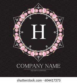 Elegant Monogram Design Template with Flowers. Vintage Vignette. Wedding, Birthday and Invitation Element. Vector illustration.