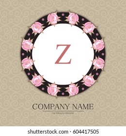 Elegant Monogram Design Template with Flowers. Vintage Vignette. Wedding, Birthday and Invitation Element. Vector illustration.