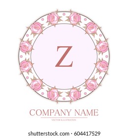 Elegant Monogram Design Template with Flowers. Vintage Vignette. Wedding, Birthday and Invitation Element. Vector illustration.