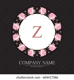 Elegant Monogram Design Template with Flowers. Vintage Vignette. Wedding, Birthday and Invitation Element. Vector illustration.