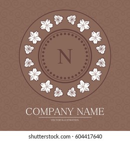 Elegant Monogram Design Template with Flowers. Vintage Vignette. Wedding, Birthday and Invitation Element. Vector illustration.