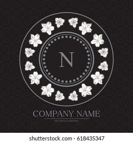 Elegant Monogram Design Template with Flowers. Vintage Vignette. Wedding, Birthday and Invitation Element. Vector illustration.