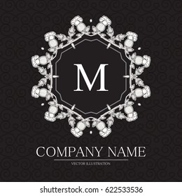 Elegant Monogram Design Template with Flowers. Vintage Vignette. Wedding, Birthday and Invitation Element. Vector illustration.