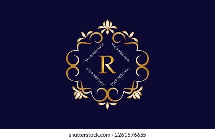 Elegante plantilla de diseño monograma con letra inicial R. Logotipo elegante de adorno de lujo para restaurante, boutique, hotel, moda, negocios.