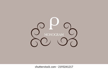 Elegant monogram design template for the letter P. Calligraphic exquisite ornament. Business sign, identity monogram for restaurant, boutique, cafe, etc