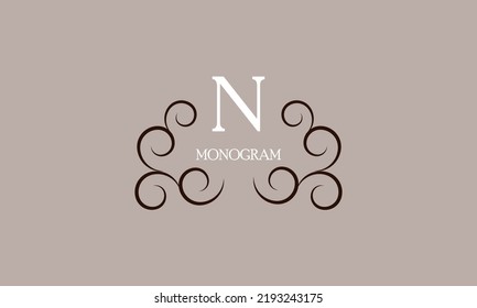 Elegant monogram design template for the letter N. Calligraphic exquisite ornament. Business sign, identity monogram for restaurant, boutique, cafe, etc