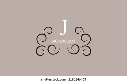 Elegant monogram design template for the letter J. Calligraphic exquisite ornament. Business sign, identity monogram for restaurant, boutique, cafe, etc