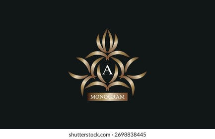Elegante Plantilla de diseño de monograma con letra A en el centro y lugar para el texto. Diseño de la marca de la compañía, emblema, invitación, etiqueta, signo del negocio.