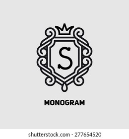 Elegant monogram design template with letter S and crown. Vector illustration.