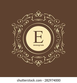 Elegant monogram design template. Luxury calligraphic emblem frame ornament. Line logo design. Vector illustration good for Boutique, Restaurant, Cafe, Heraldic, Hotel, Fashion, Jewelry.