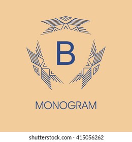 Elegant monogram design. Vector linear frame and logo template. Trendy and calligraphic elegant ornament elements. Identity design
