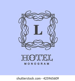 Elegant monogram design. Vector linear frame and logo template. Trendy and calligraphic elegant ornament elements. Identity design 
