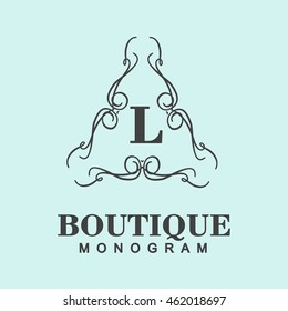 Elegant monogram design. Vector linear frame for justic lawyer, boutique or hotel